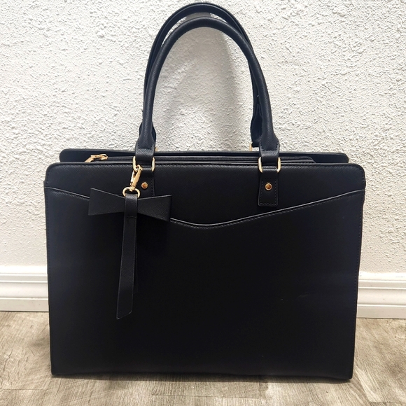 Laptop Bag for Women 15.6 Inch Tote Business Work Bag Leather Waterproof - Black - Picture 6 of 14